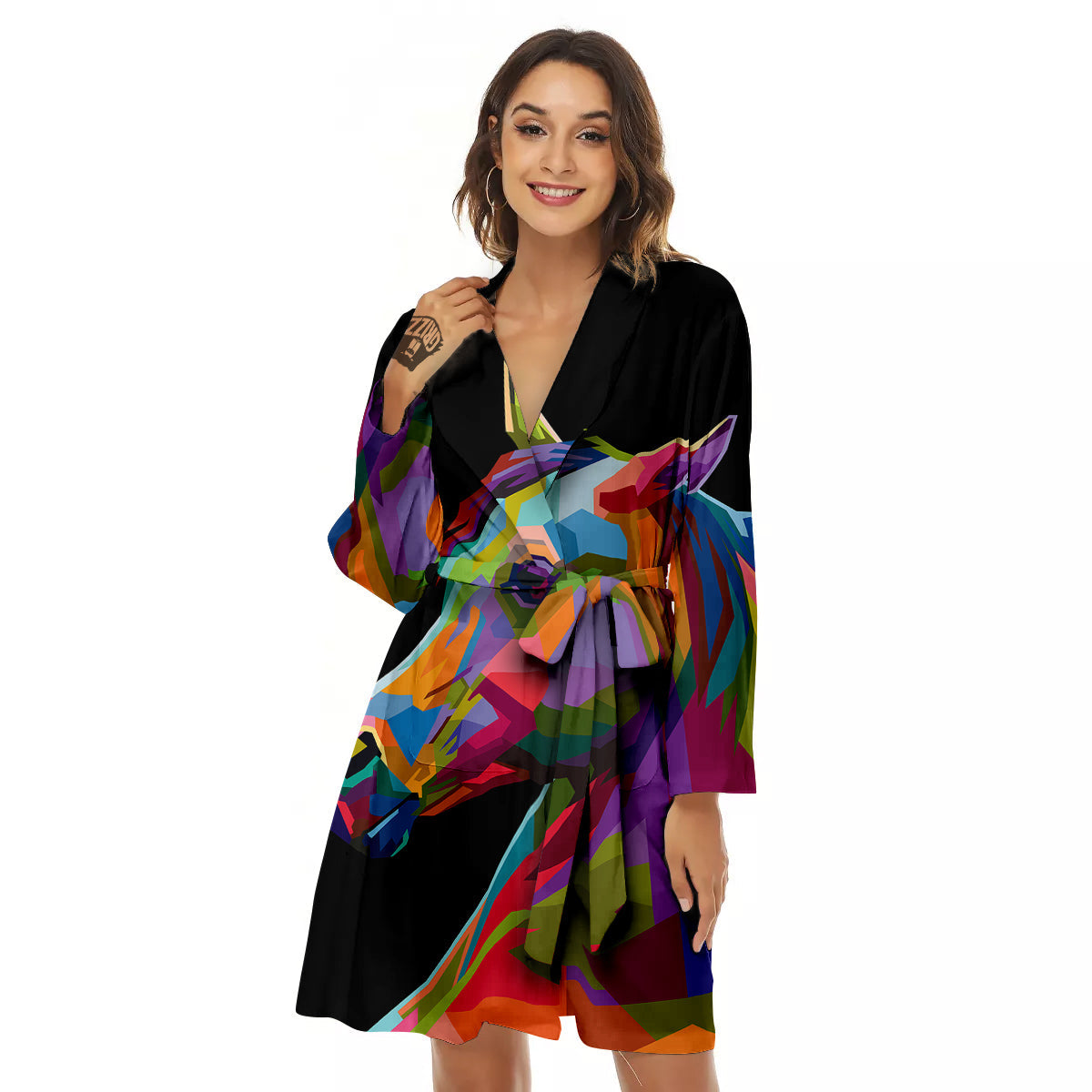 Portrait Horse Colorful Print Women's Robe-grizzshop