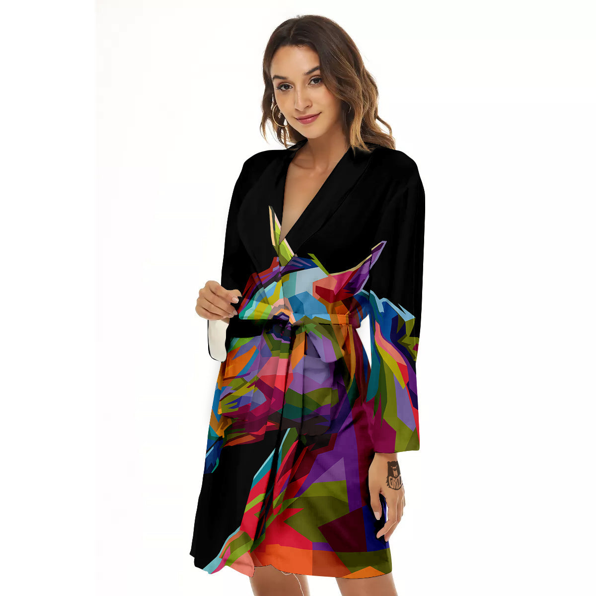 Portrait Horse Colorful Print Women's Robe-grizzshop