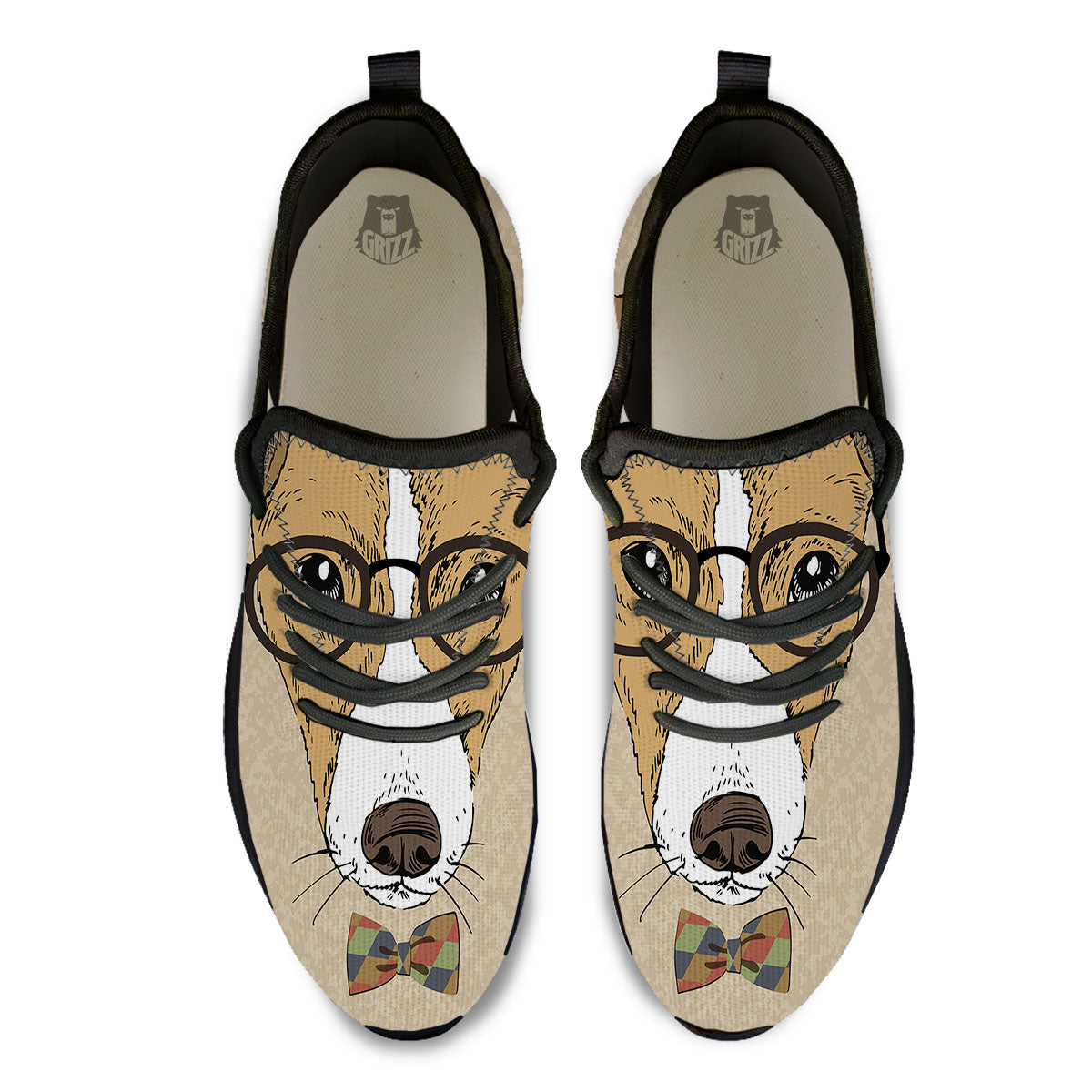 Portrait Jack Russell Terrier Print Black Athletic Shoes-grizzshop