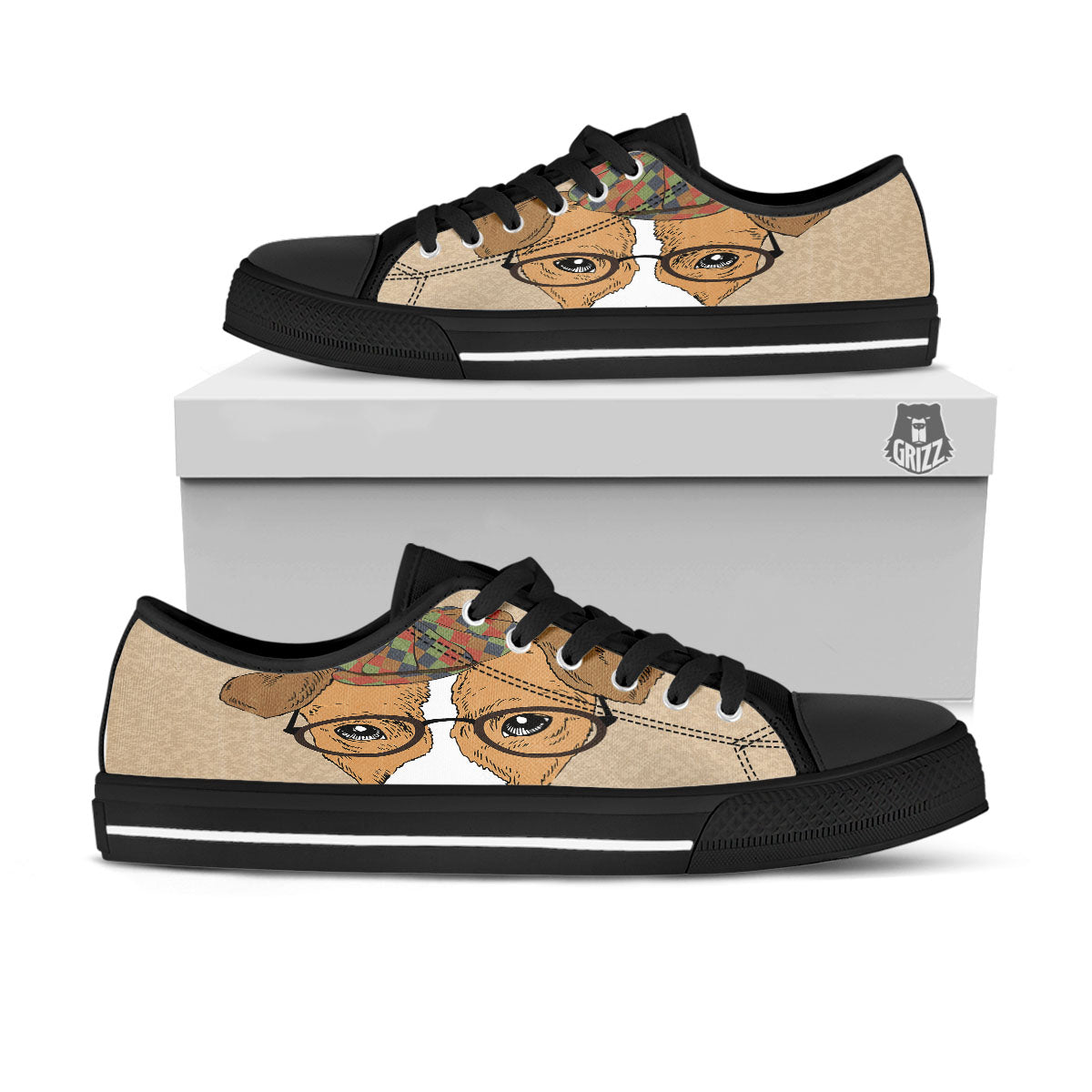 Portrait Jack Russell Terrier Print Black Low Top Shoes-grizzshop