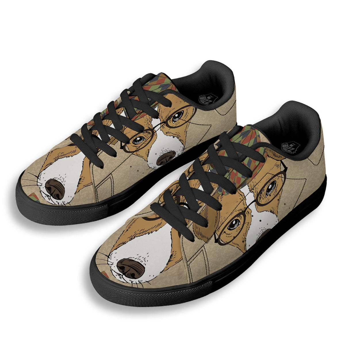 Portrait Jack Russell Terrier Print Black Low Top Sneakers-grizzshop