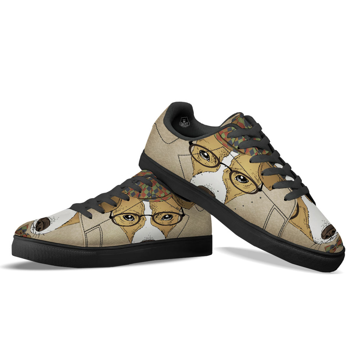 Portrait Jack Russell Terrier Print Black Low Top Sneakers-grizzshop