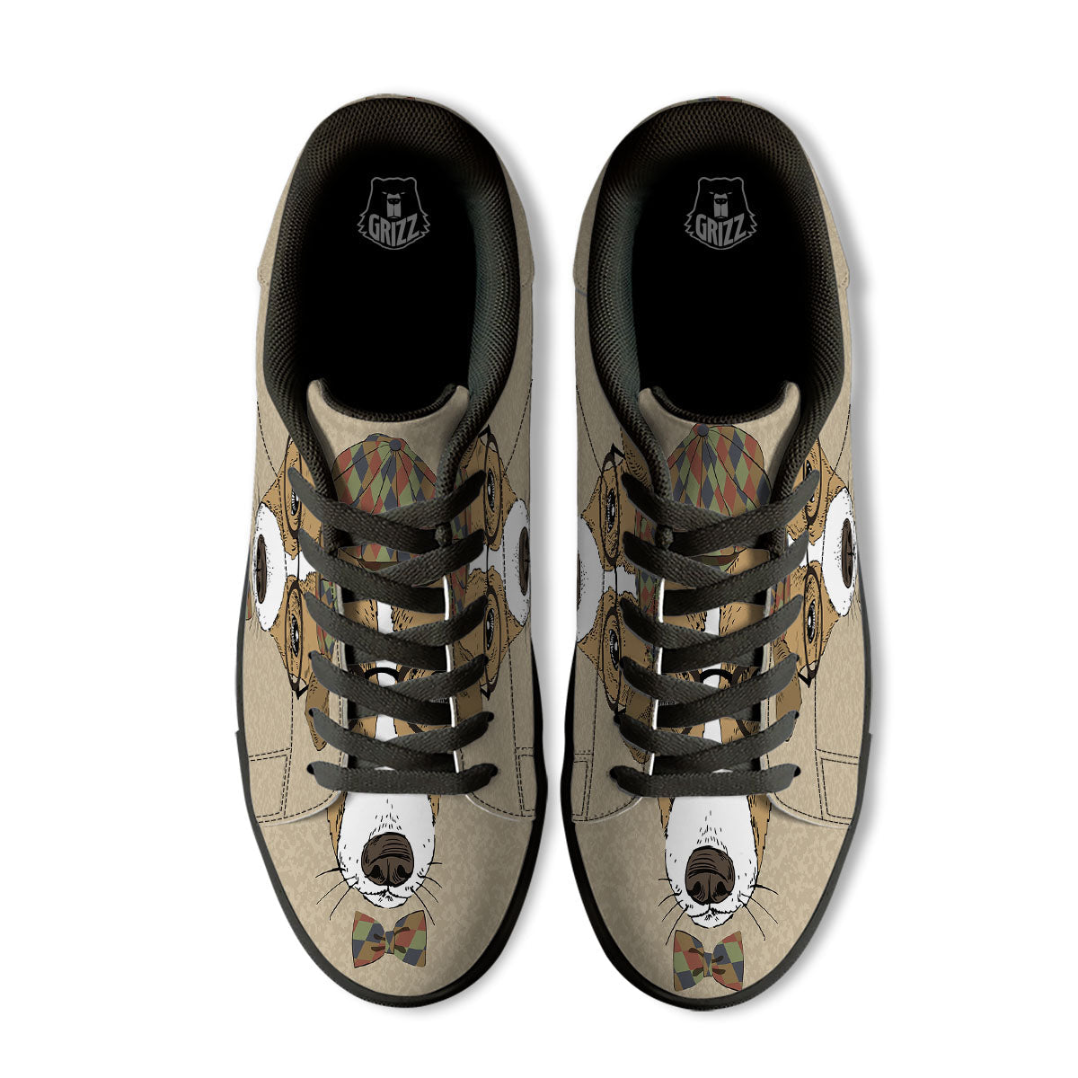 Portrait Jack Russell Terrier Print Black Low Top Sneakers-grizzshop