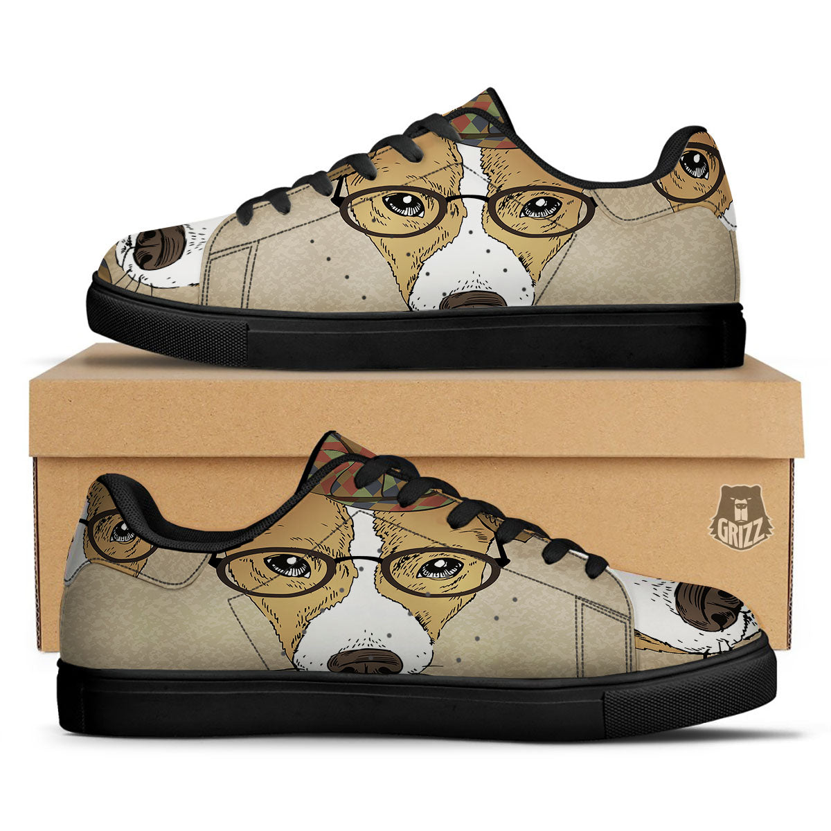 Portrait Jack Russell Terrier Print Black Low Top Sneakers-grizzshop