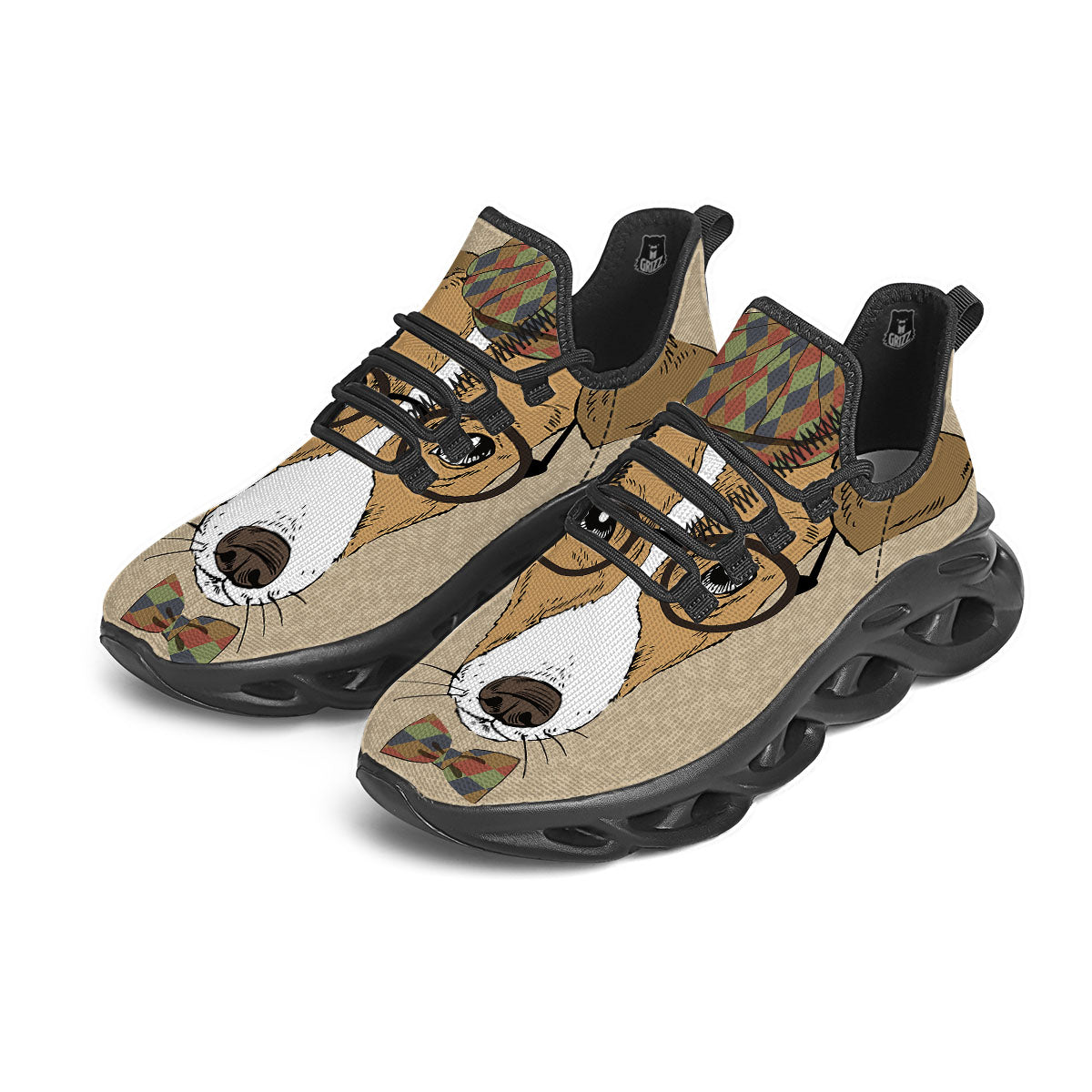 Portrait Jack Russell Terrier Print Black Running Shoes-grizzshop