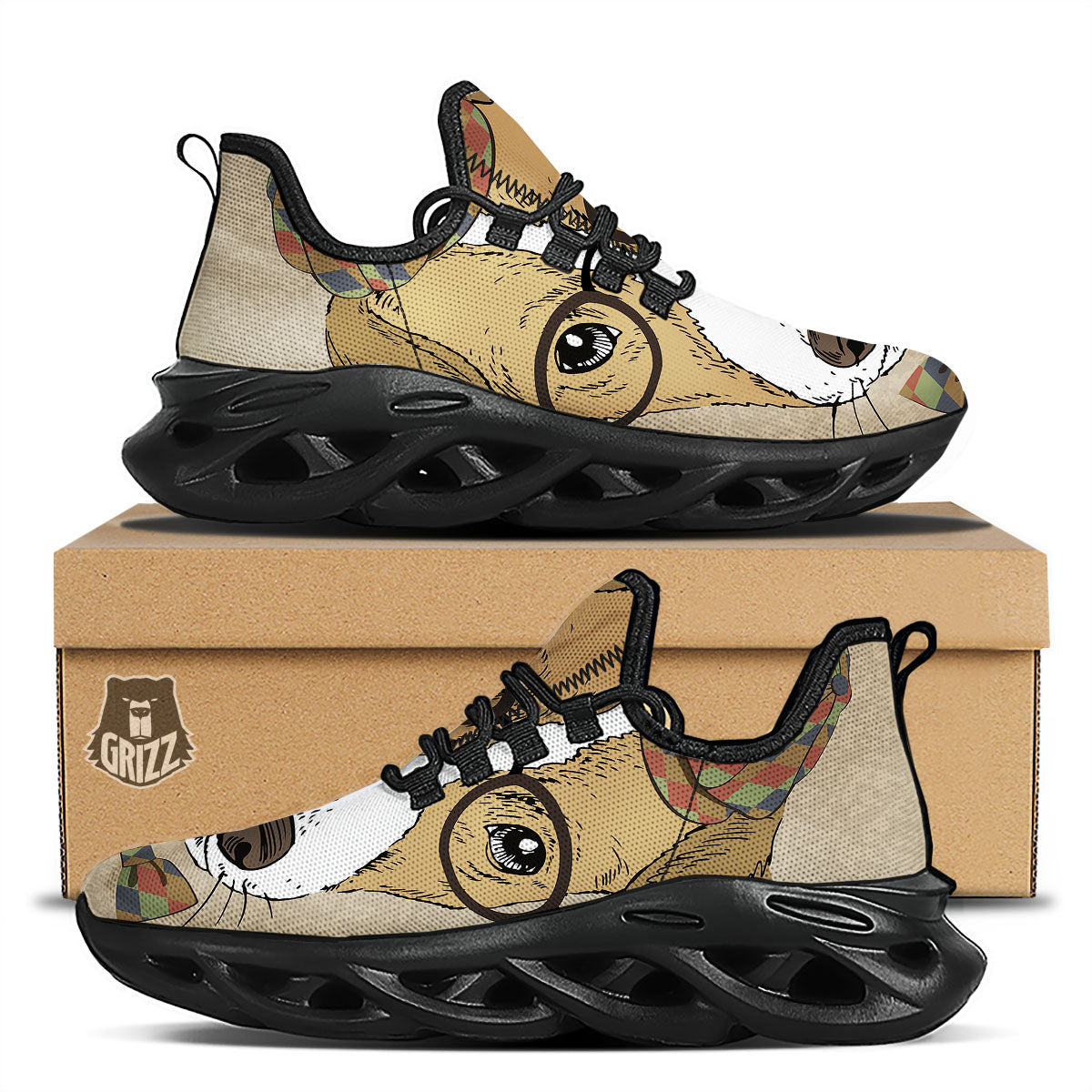 Portrait Jack Russell Terrier Print Black Running Shoes-grizzshop