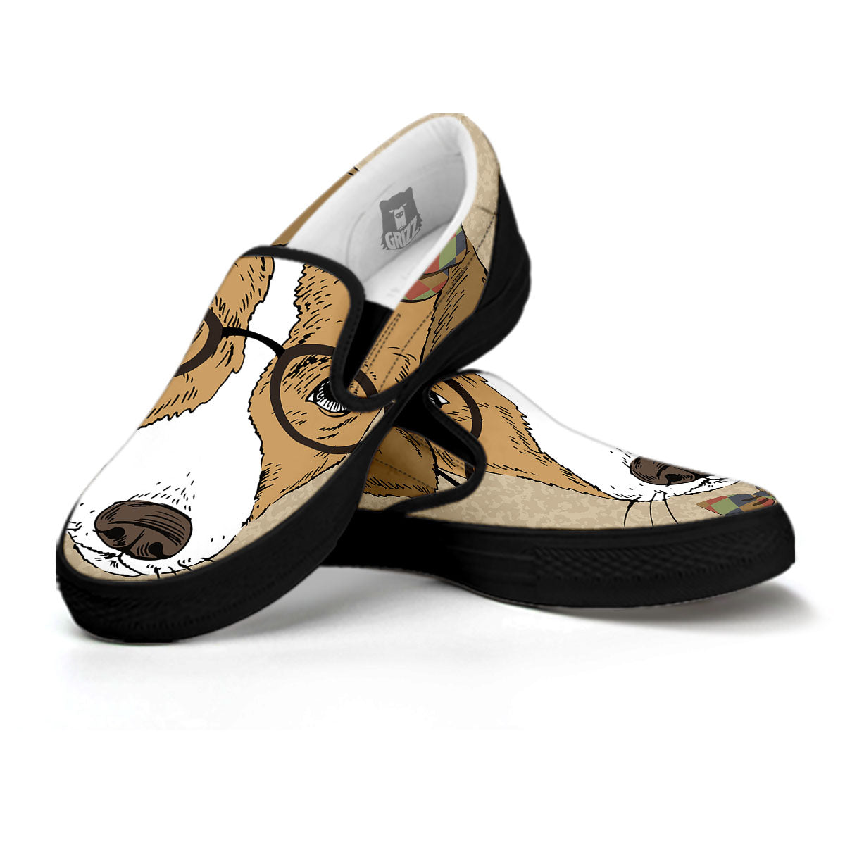 Portrait Jack Russell Terrier Print Black Slip On Shoes-grizzshop
