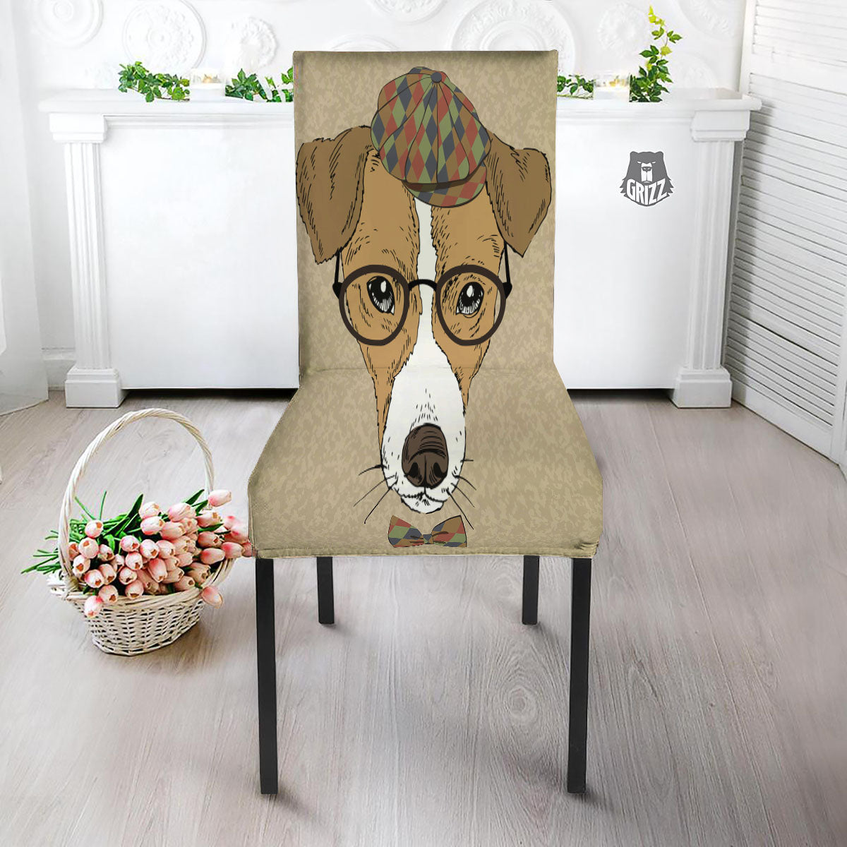 Portrait Jack Russell Terrier Print Dining Chair Slipcover-grizzshop