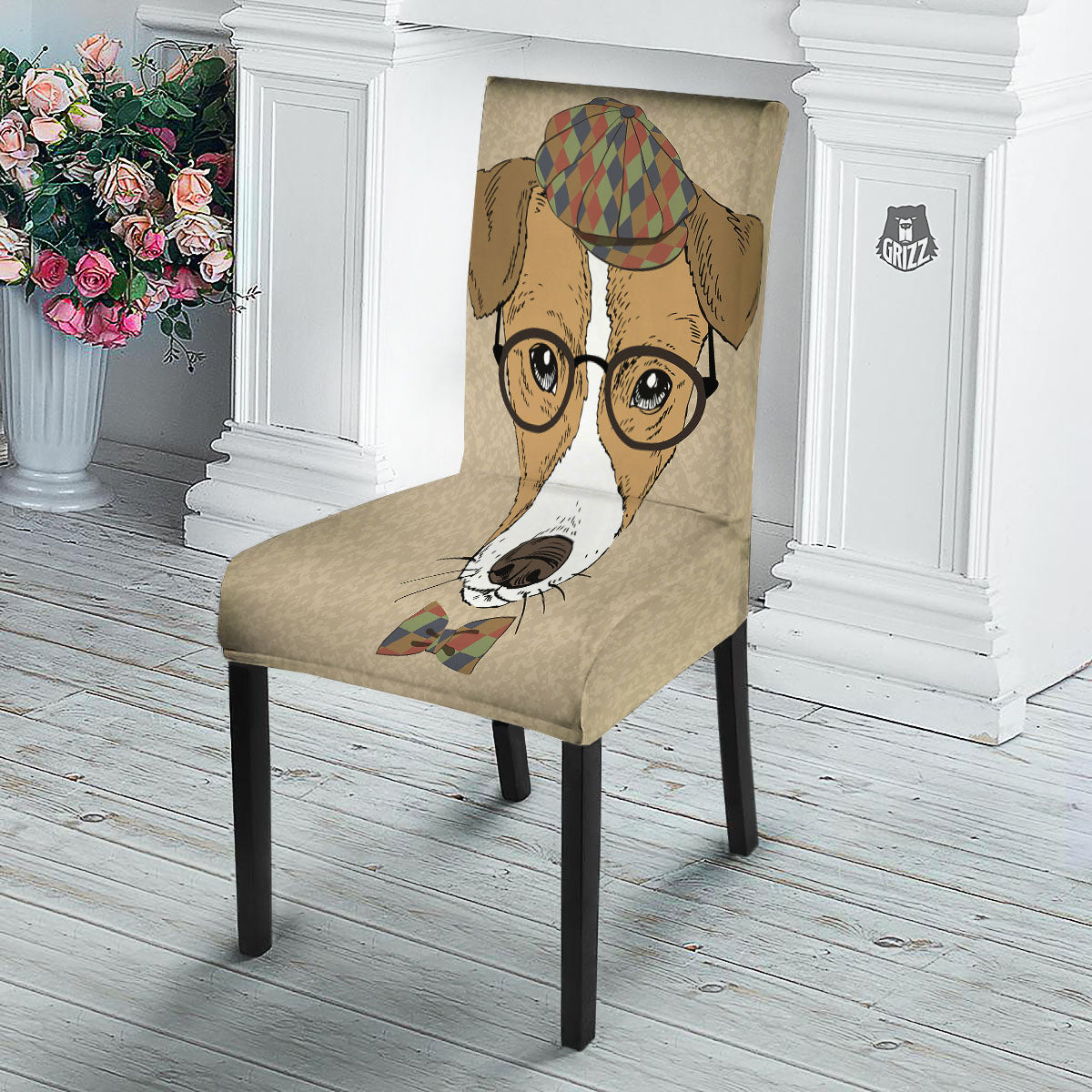 Portrait Jack Russell Terrier Print Dining Chair Slipcover-grizzshop