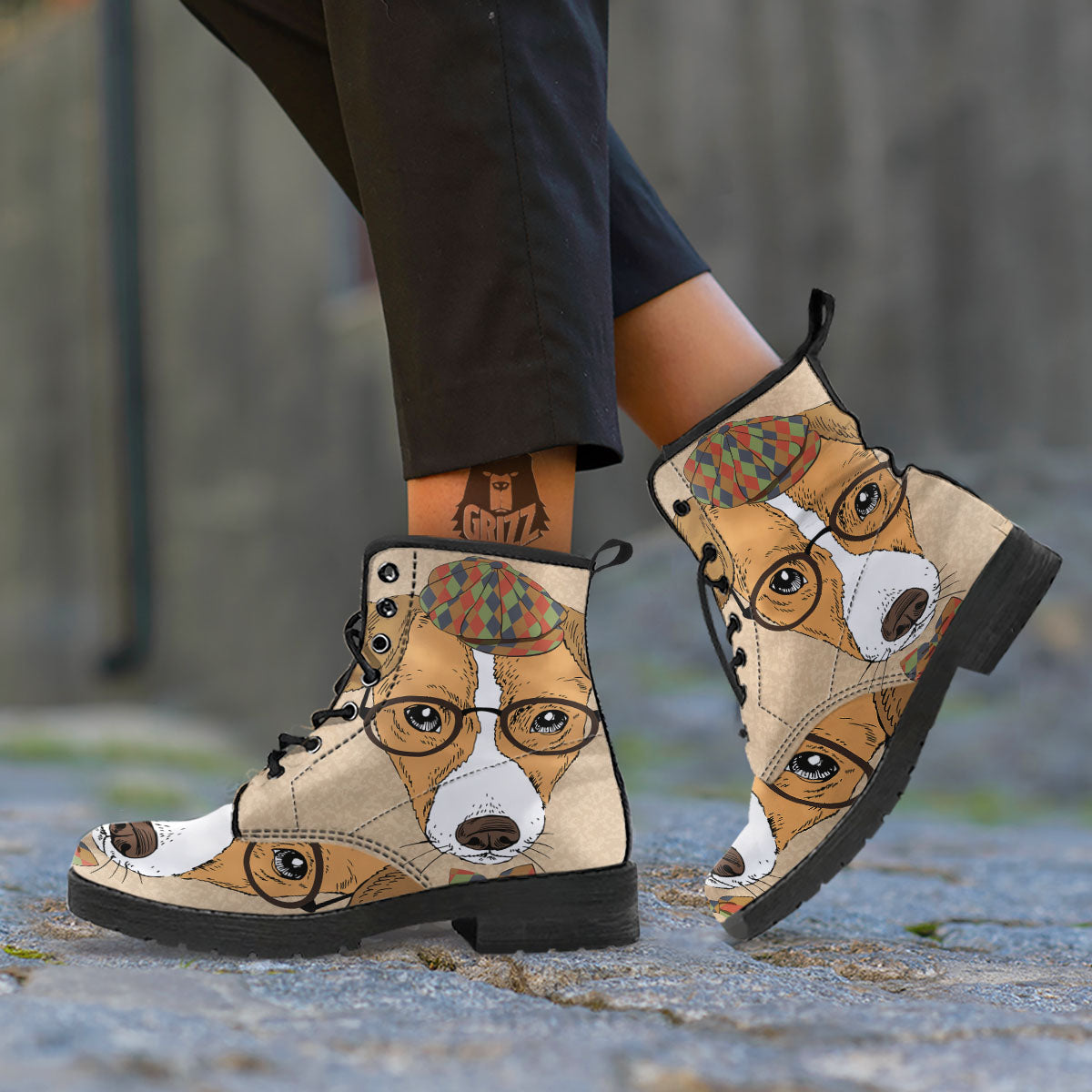 Portrait Jack Russell Terrier Print Leather Boots-grizzshop
