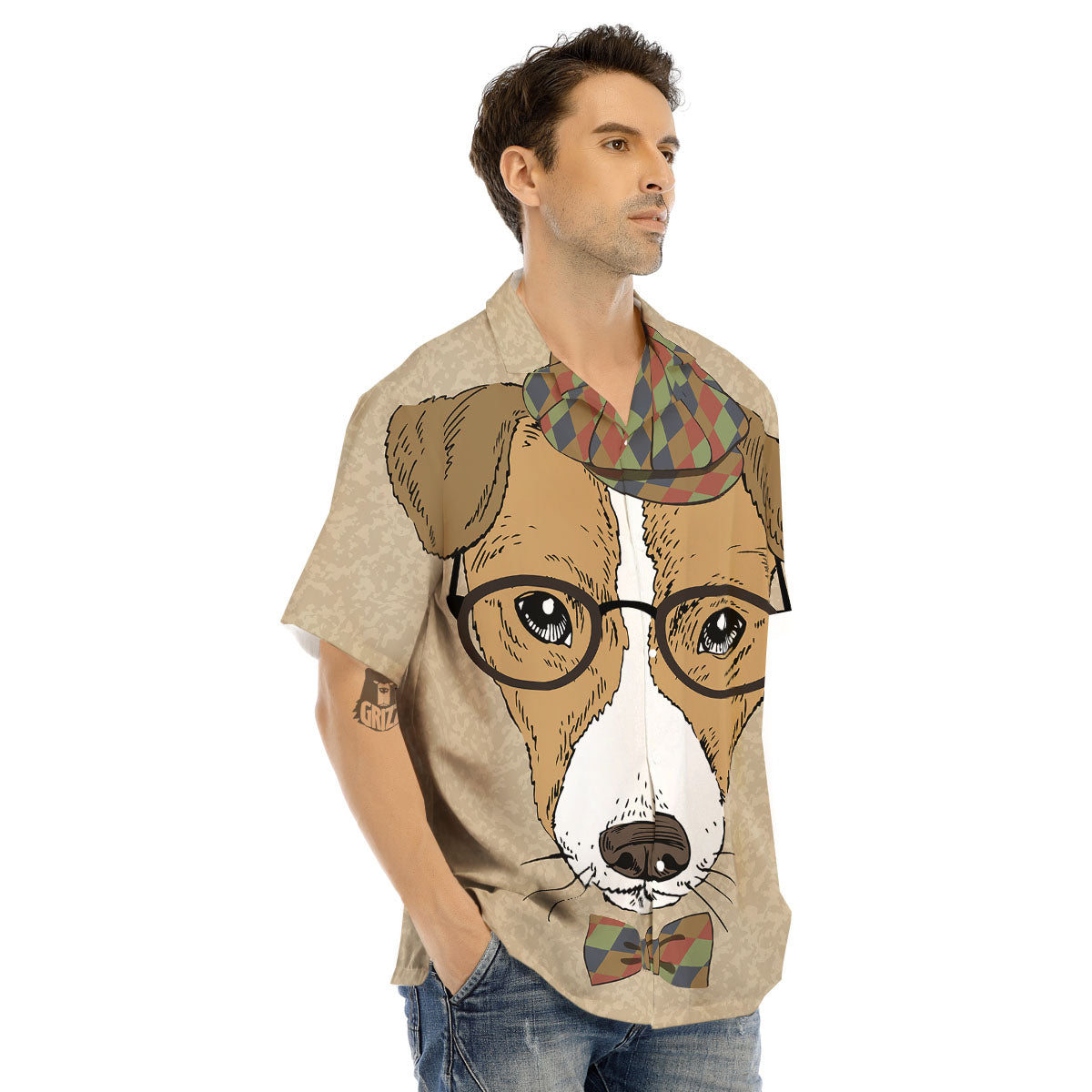 Portrait Jack Russell Terrier Print Men's Hawaiian Shirt-grizzshop