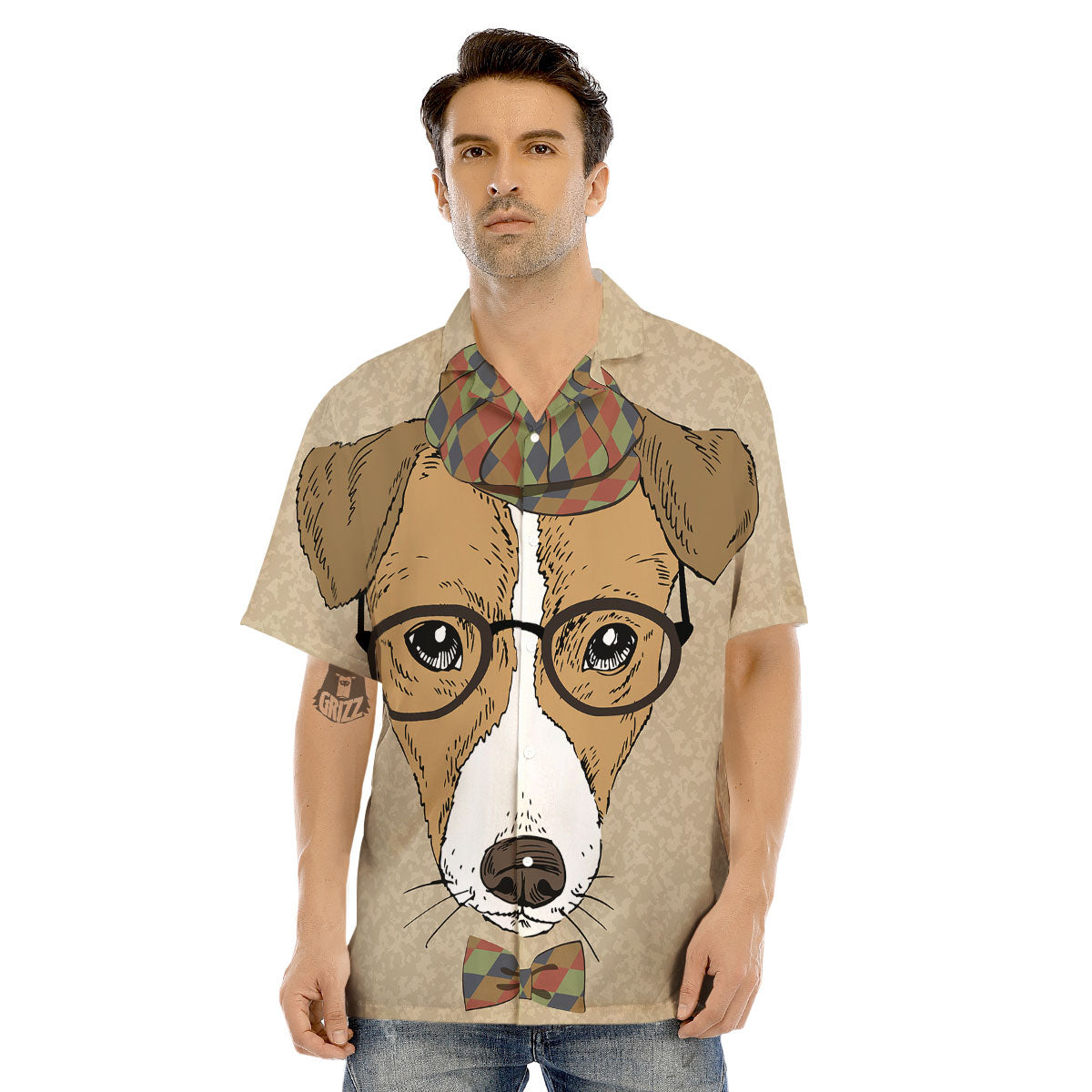 Portrait Jack Russell Terrier Print Men's Hawaiian Shirt-grizzshop