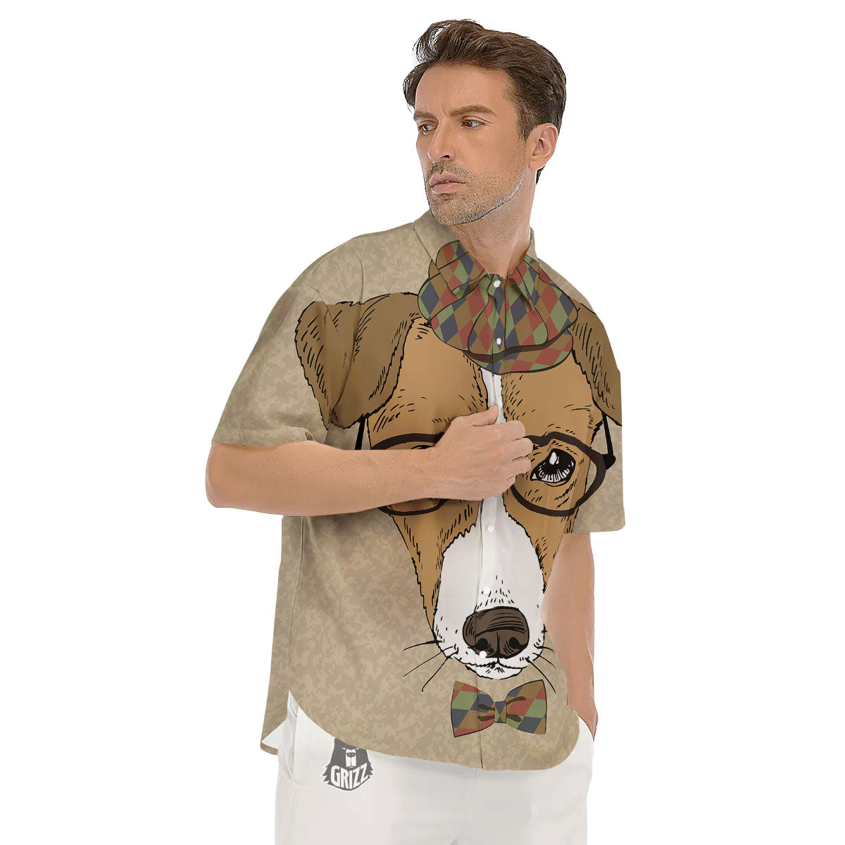Portrait Jack Russell Terrier Print Men's Short Sleeve Shirts-grizzshop