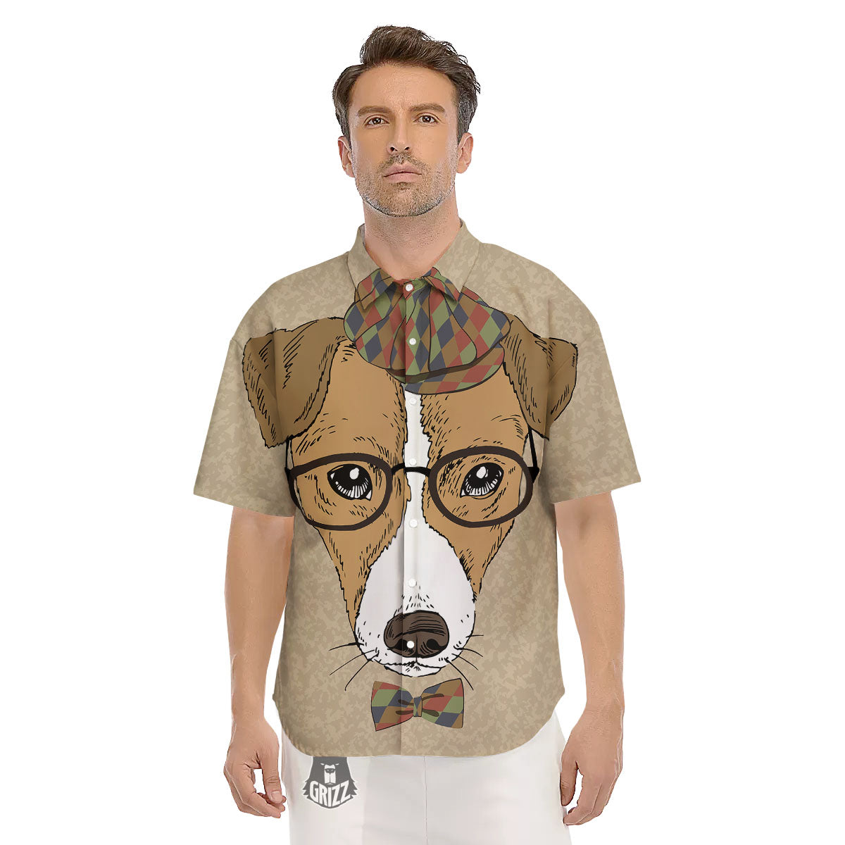 Portrait Jack Russell Terrier Print Men's Short Sleeve Shirts-grizzshop
