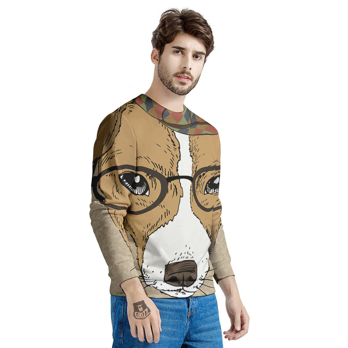 Portrait Jack Russell Terrier Print Men's Sweatshirt-grizzshop