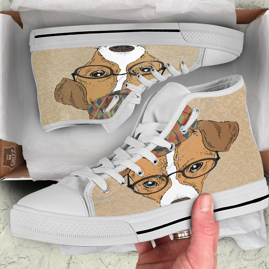 Portrait Jack Russell Terrier Print White High Top Shoes-grizzshop