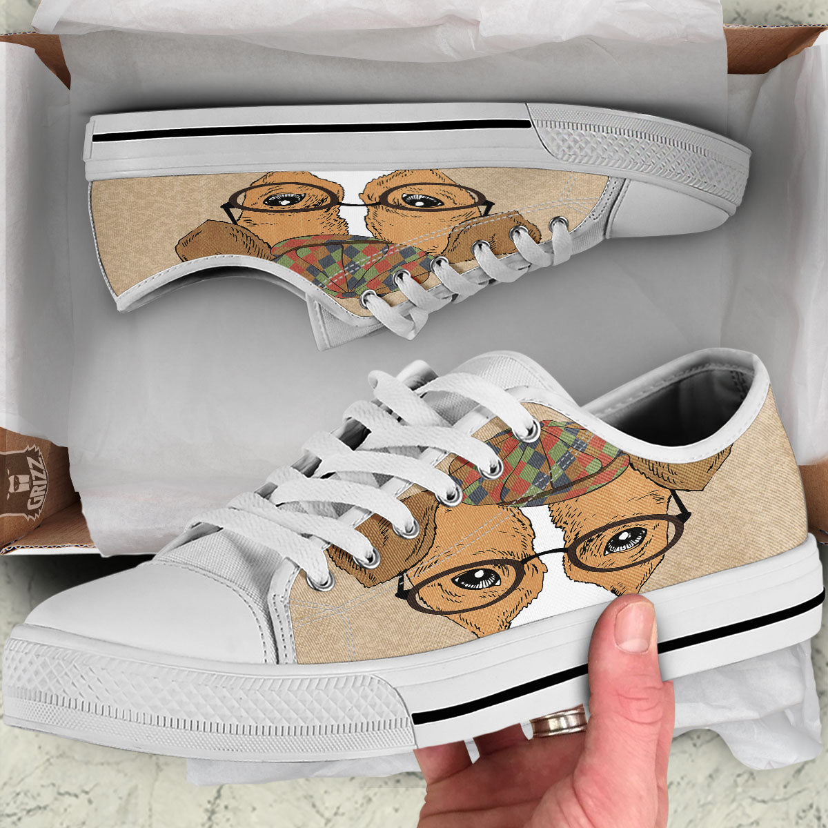 Portrait Jack Russell Terrier Print White Low Top Shoes-grizzshop