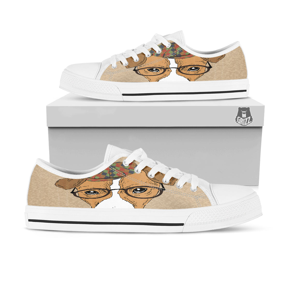 Portrait Jack Russell Terrier Print White Low Top Shoes-grizzshop