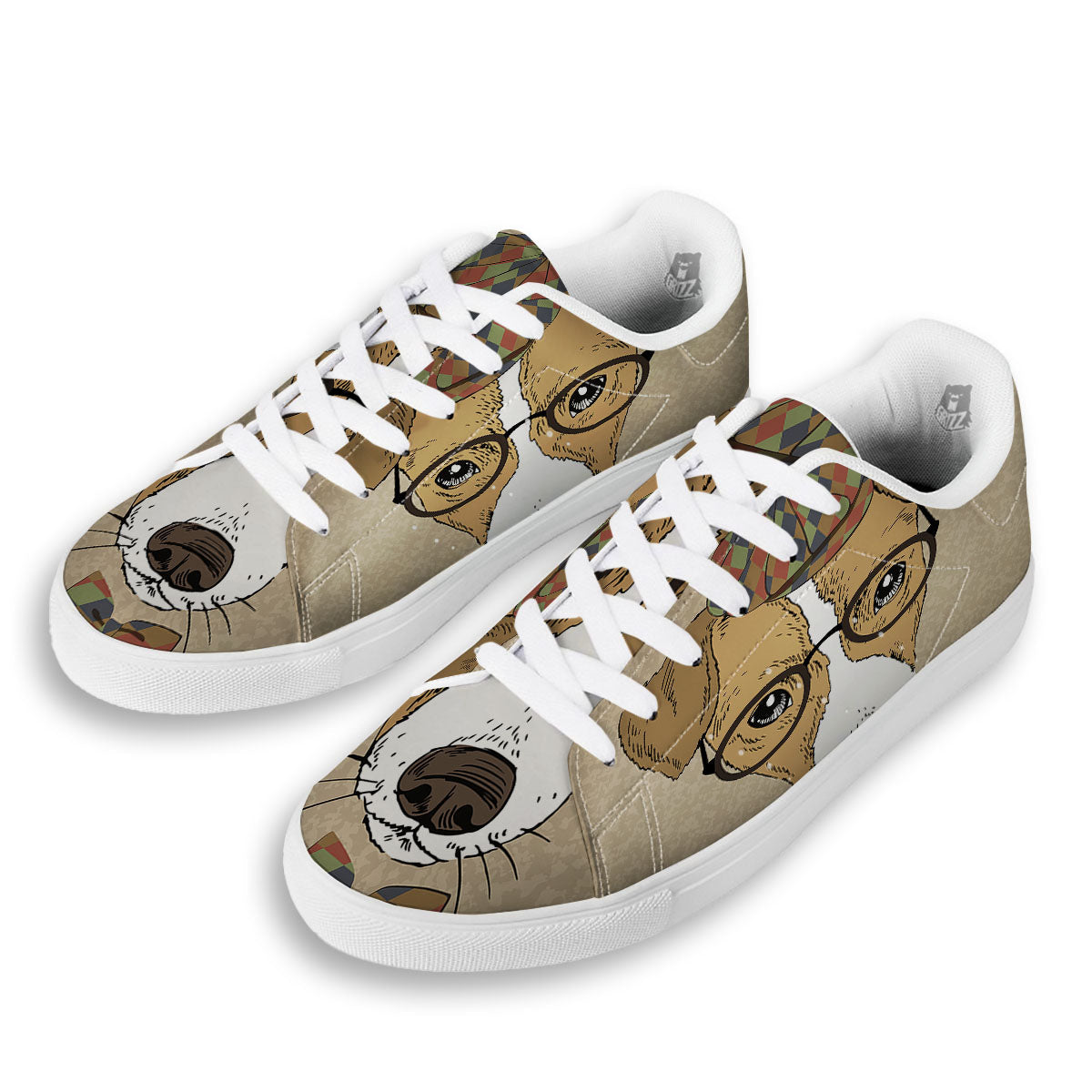 Portrait Jack Russell Terrier Print White Low Top Sneakers-grizzshop
