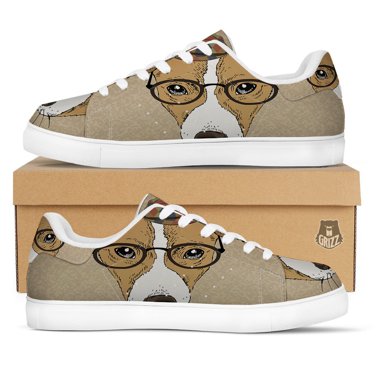 Portrait Jack Russell Terrier Print White Low Top Sneakers-grizzshop