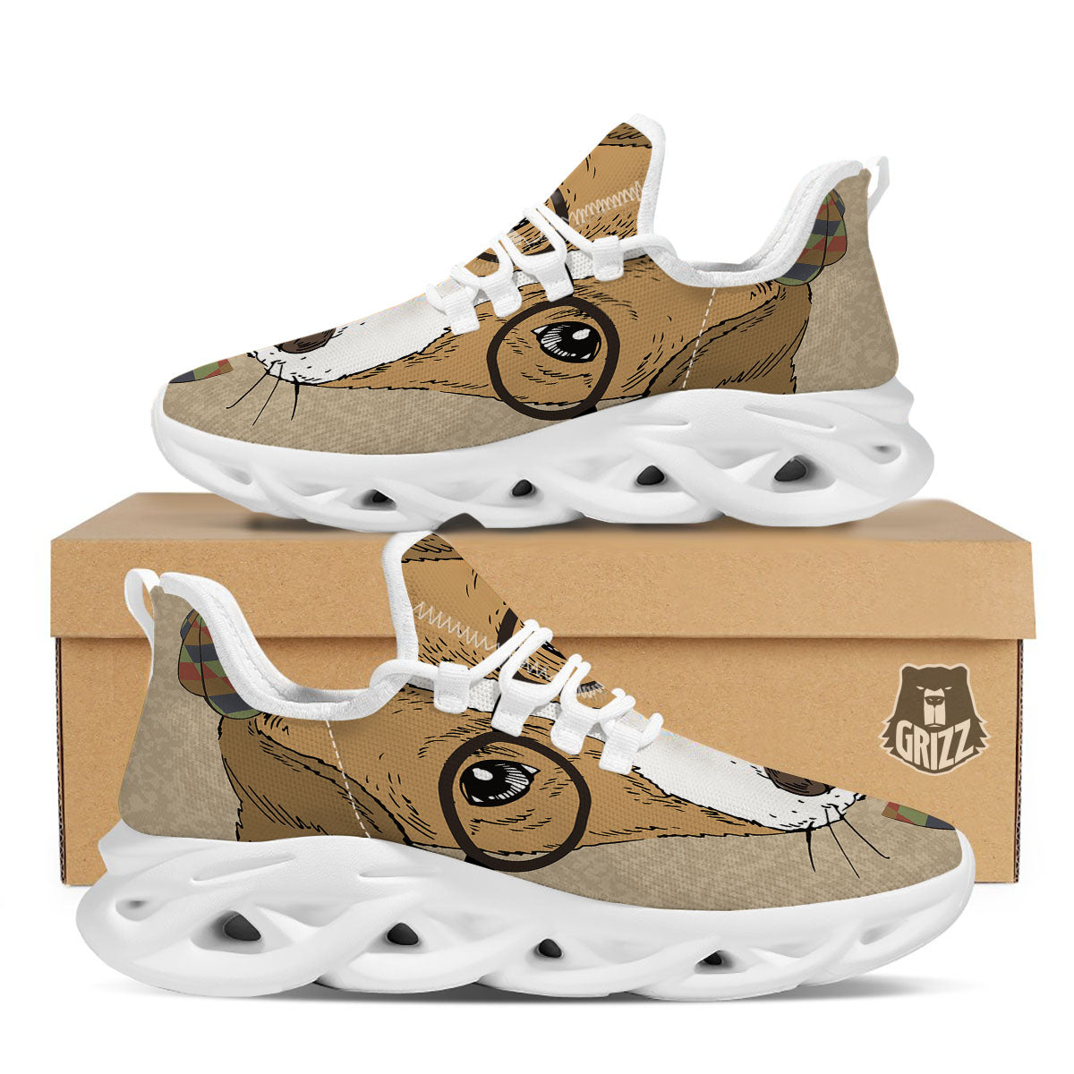 Portrait Jack Russell Terrier Print White Running Shoes-grizzshop