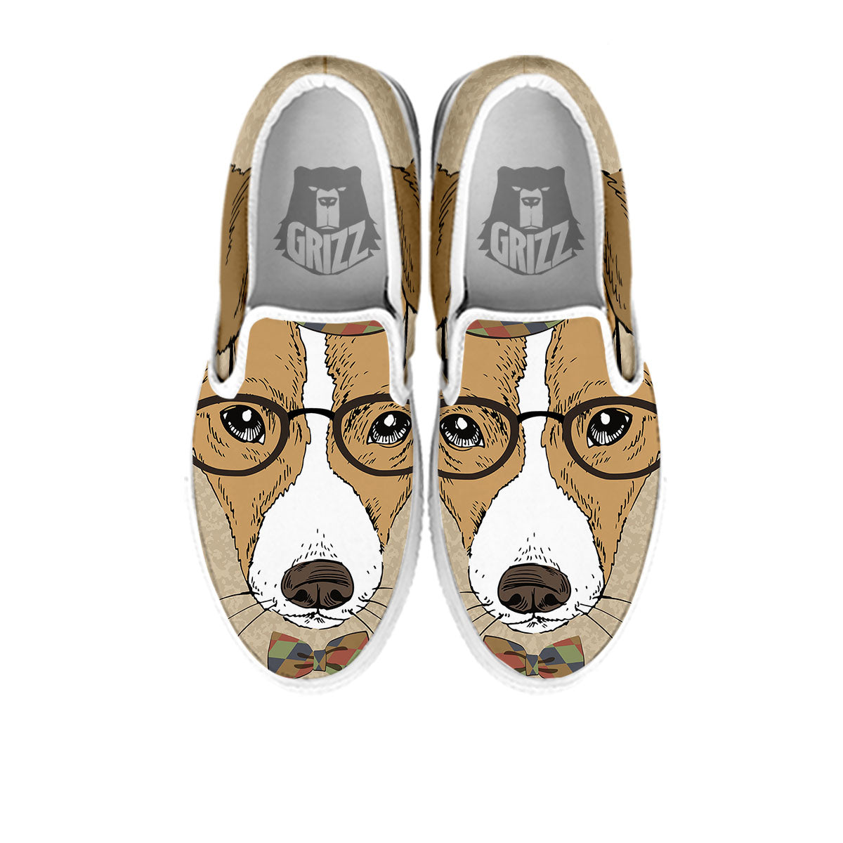 Portrait Jack Russell Terrier Print White Slip On Shoes-grizzshop