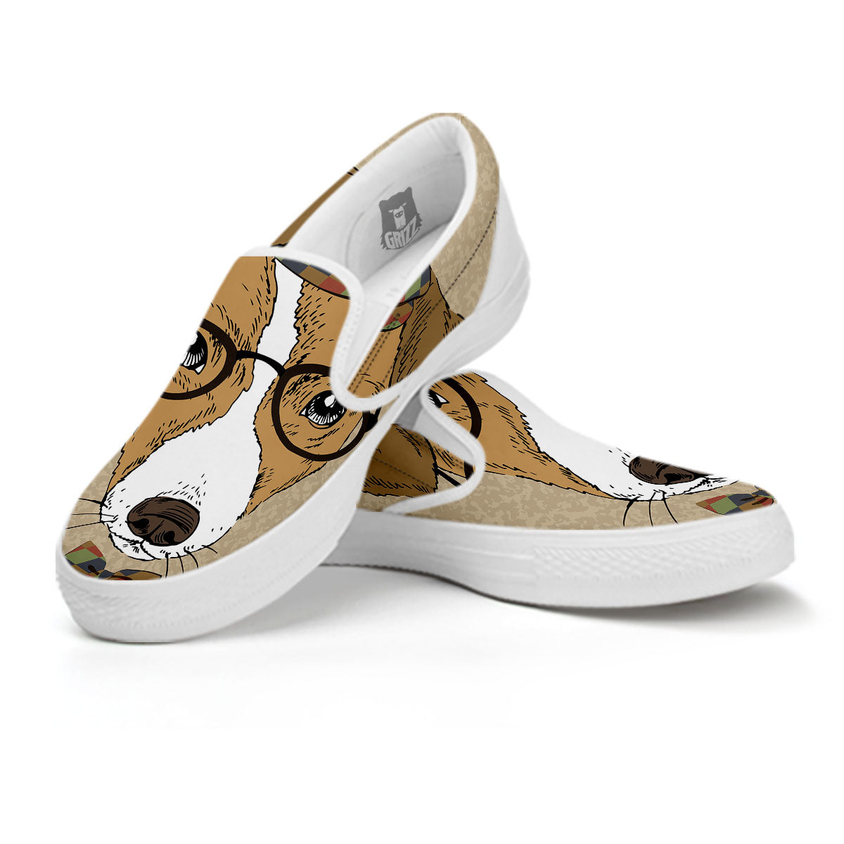 Portrait Jack Russell Terrier Print White Slip On Shoes-grizzshop