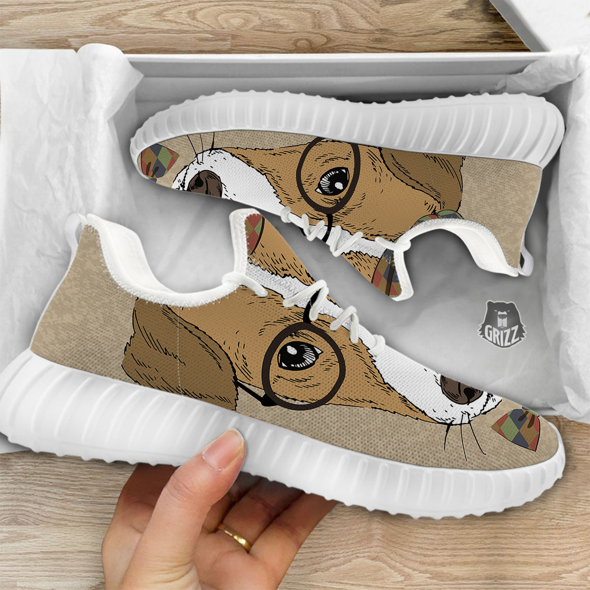Portrait Jack Russell Terrier Print White Walking Shoes-grizzshop