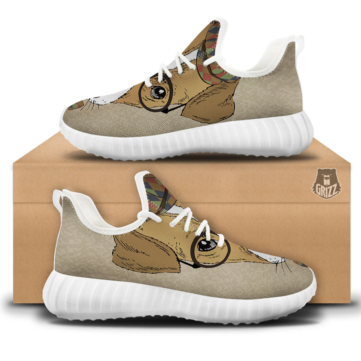 Portrait Jack Russell Terrier Print White Walking Shoes-grizzshop