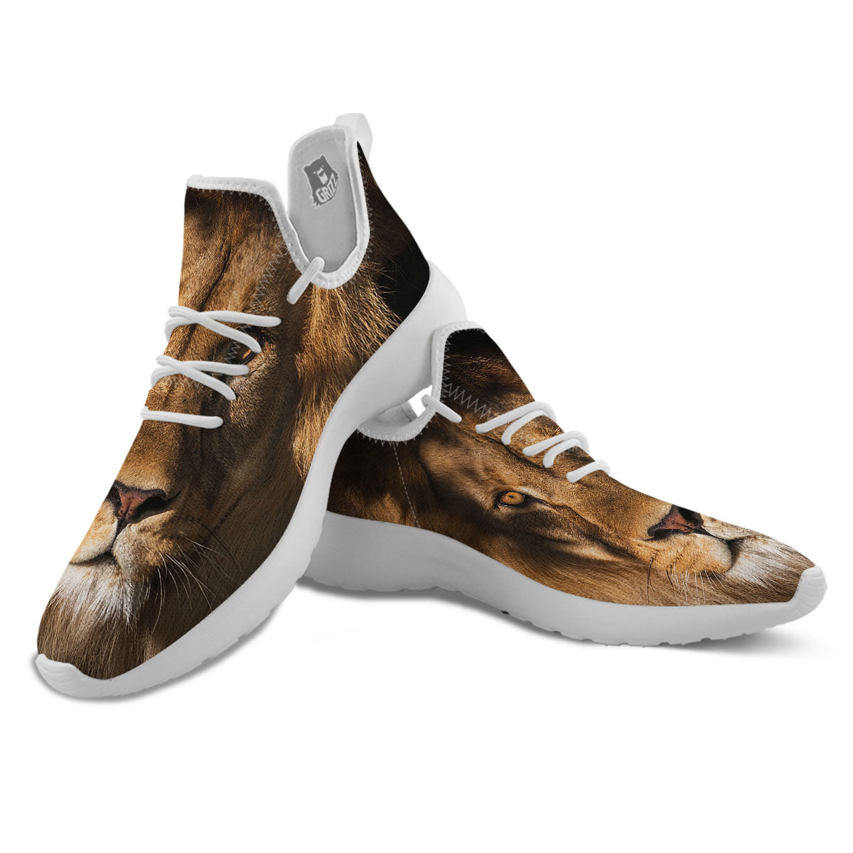 Portrait Leo Print White Athletic Shoes-grizzshop