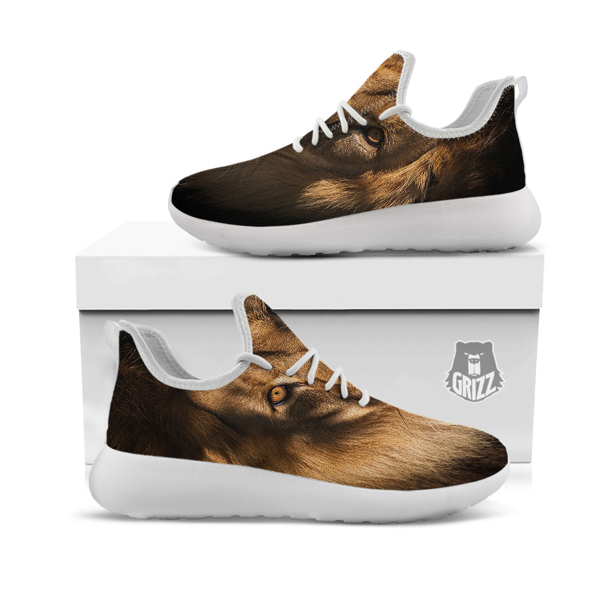 Portrait Leo Print White Athletic Shoes-grizzshop