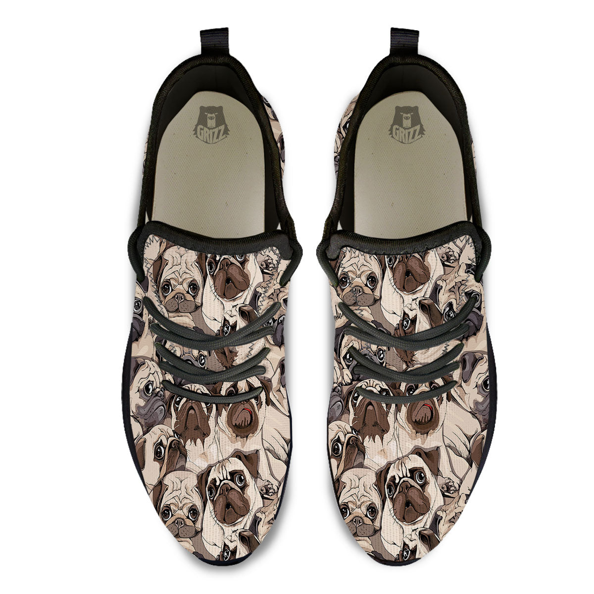 Portrait Pug Vintage Print Pattern Black Athletic Shoes-grizzshop