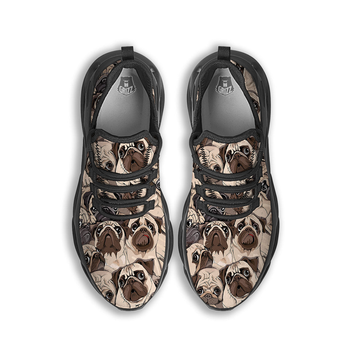 Portrait Pug Vintage Print Pattern Black Running Shoes-grizzshop