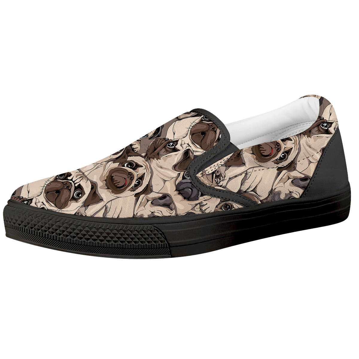 Portrait Pug Vintage Print Pattern Black Slip On Shoes-grizzshop