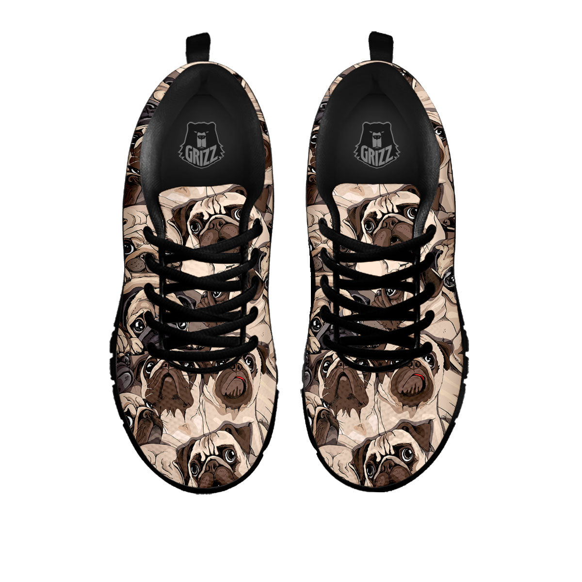 Portrait Pug Vintage Print Pattern Black Sneaker-grizzshop