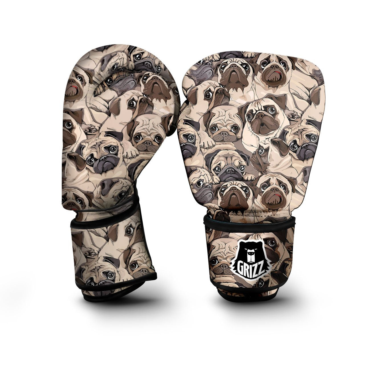 Portrait Pug Vintage Print Pattern Boxing Gloves-grizzshop