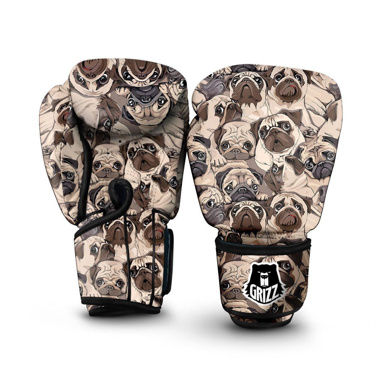 Portrait Pug Vintage Print Pattern Boxing Gloves-grizzshop