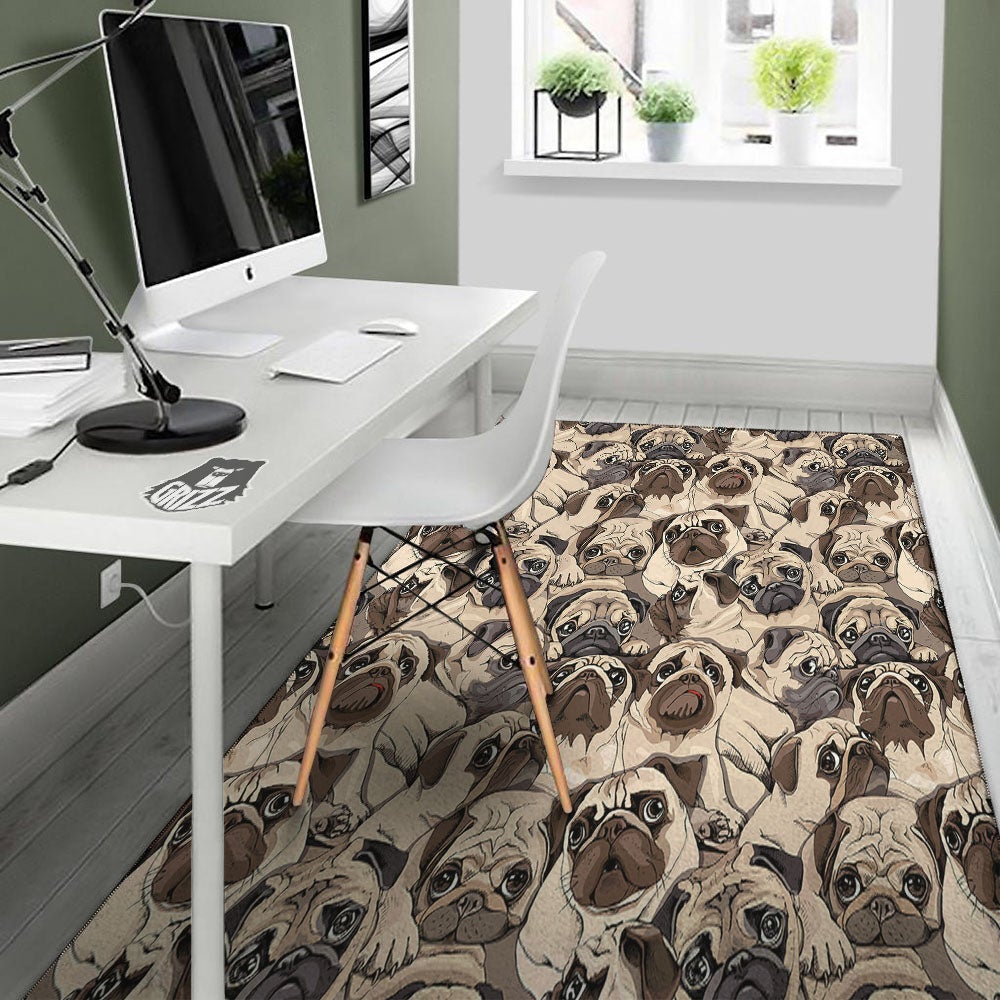 Portrait Pug Vintage Print Pattern Floor Mat-grizzshop