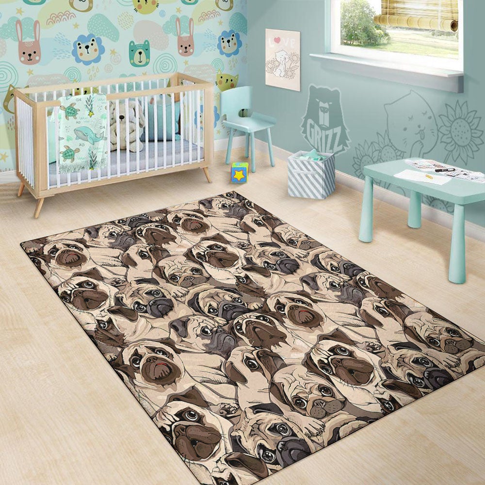 Portrait Pug Vintage Print Pattern Floor Mat-grizzshop