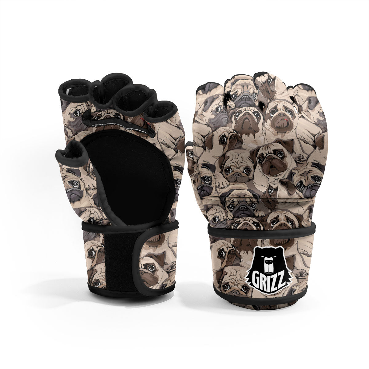 Portrait Pug Vintage Print Pattern MMA Gloves-grizzshop