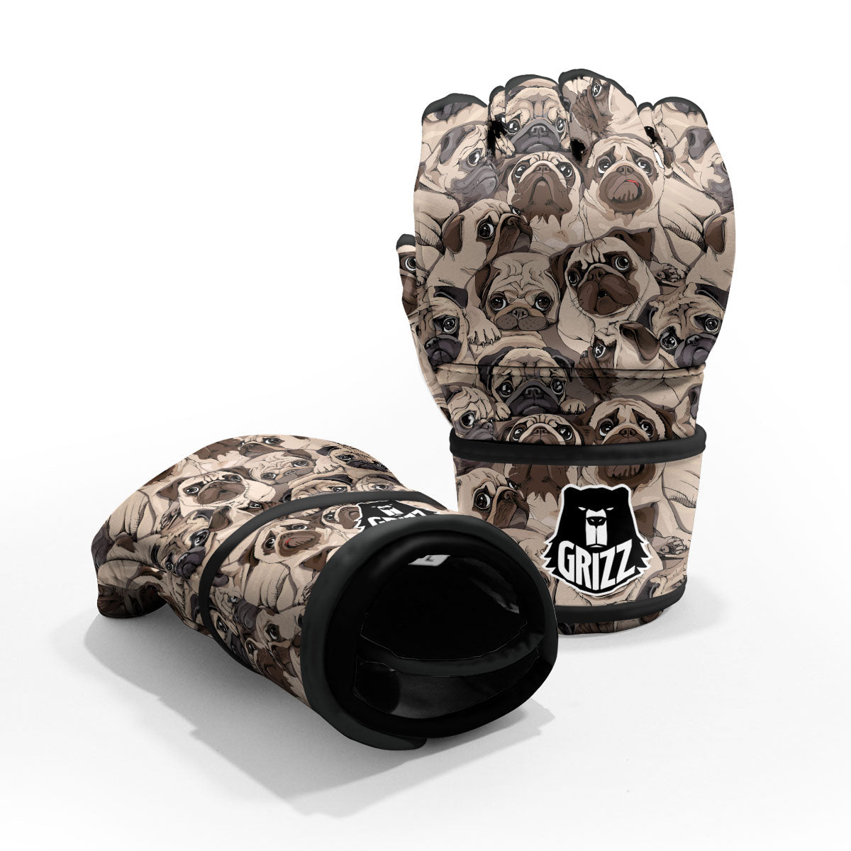 Portrait Pug Vintage Print Pattern MMA Gloves-grizzshop