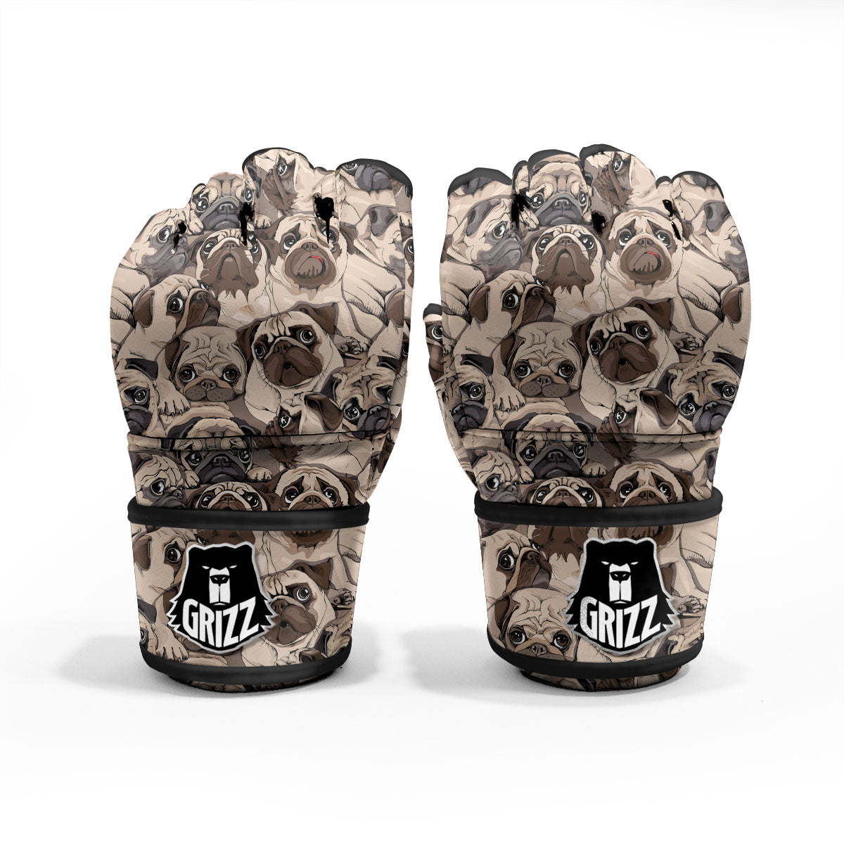 Portrait Pug Vintage Print Pattern MMA Gloves-grizzshop