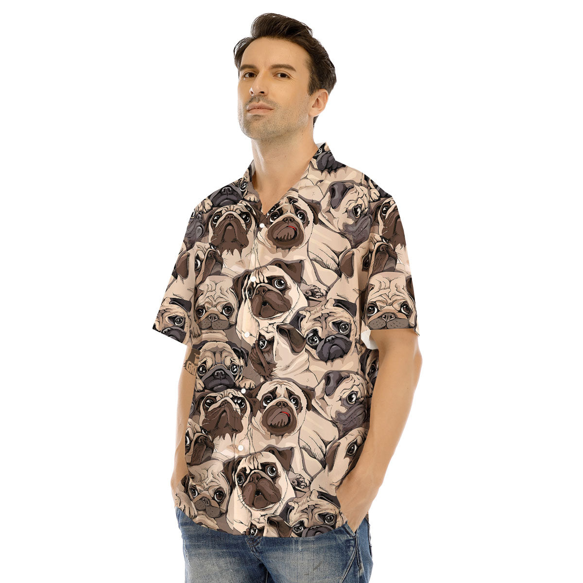 Portrait Pug Vintage Print Pattern Men's Hawaiian Shirt-grizzshop