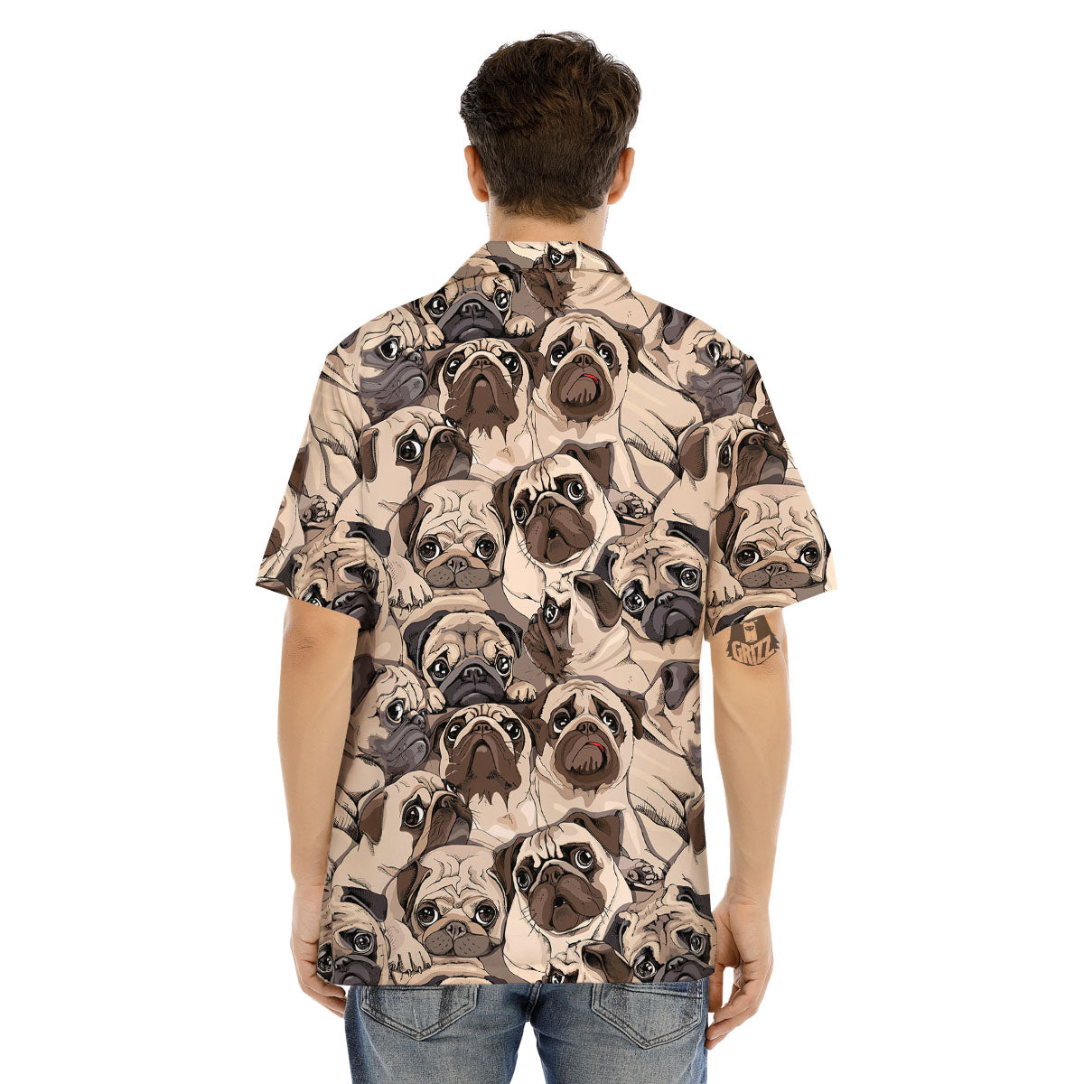 Portrait Pug Vintage Print Pattern Men's Hawaiian Shirt-grizzshop