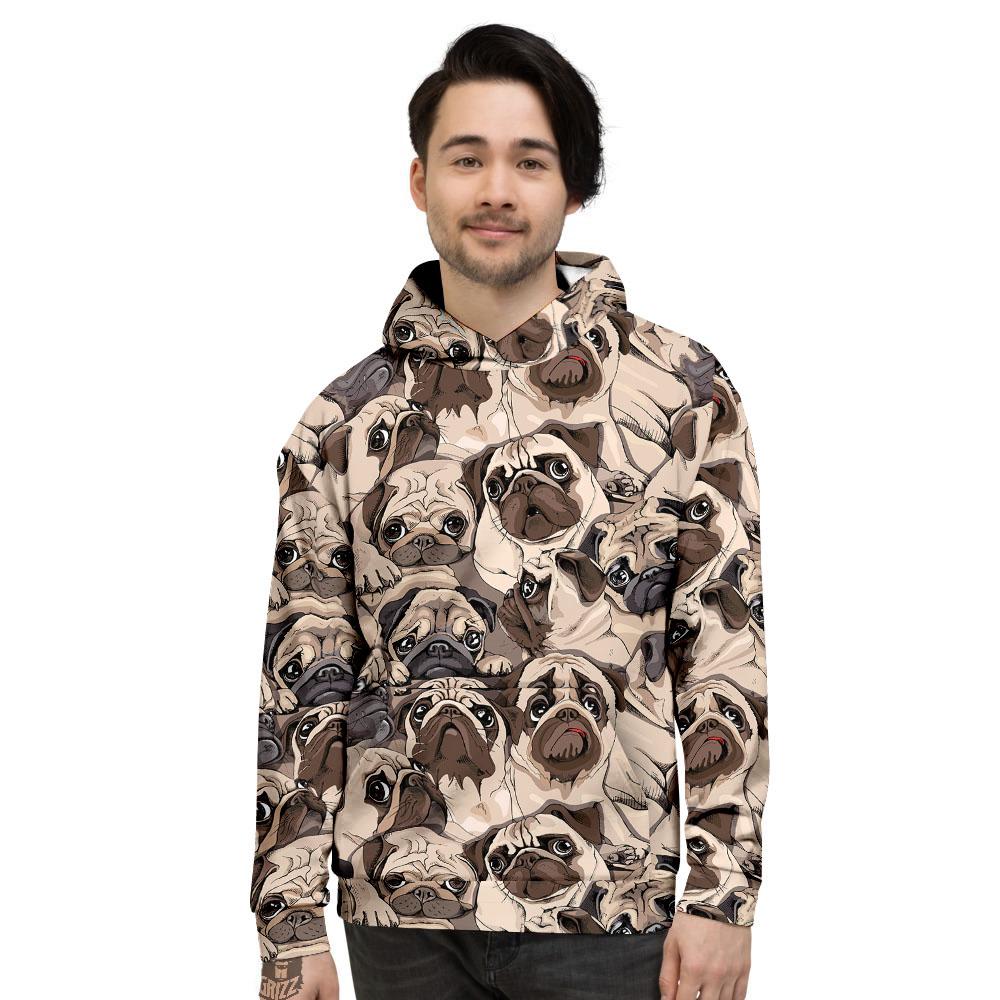 Portrait Pug Vintage Print Pattern Men's Hoodie-grizzshop