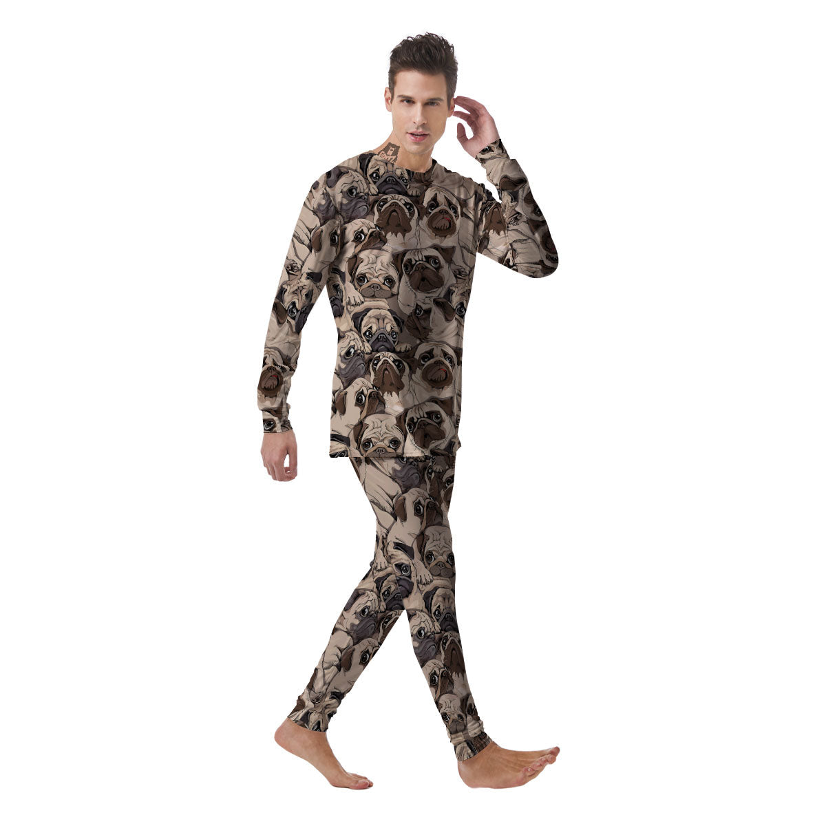 Portrait Pug Vintage Print Pattern Men's Pajamas-grizzshop