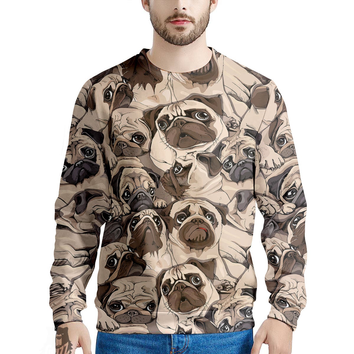 Portrait Pug Vintage Print Pattern Men's Sweatshirt-grizzshop