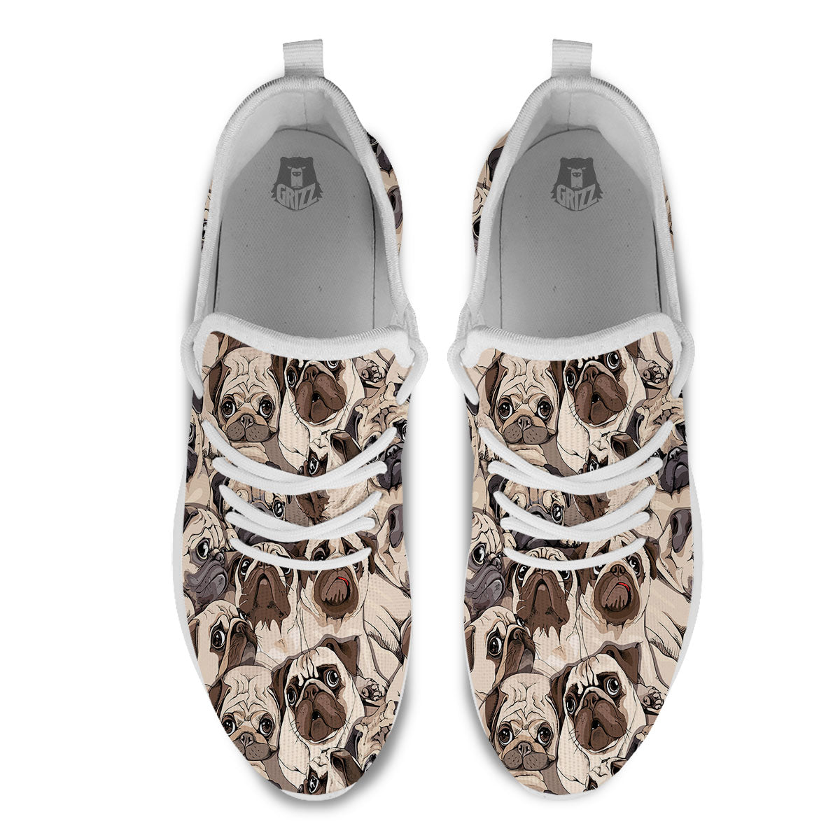 Portrait Pug Vintage Print Pattern White Athletic Shoes-grizzshop