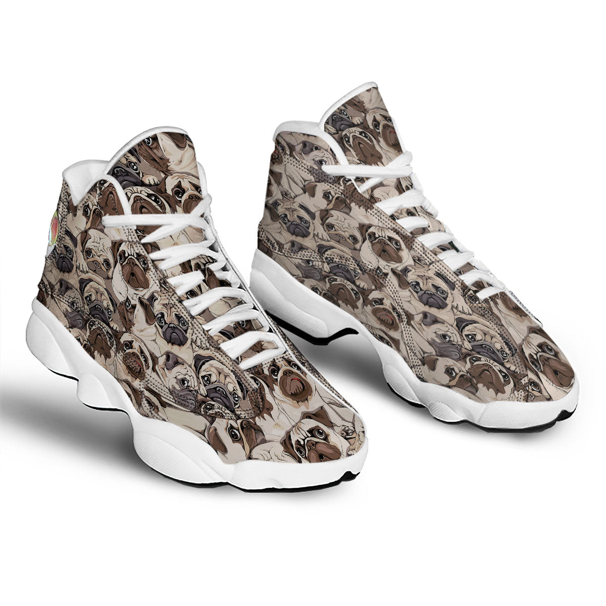 Portrait Pug Vintage Print Pattern White Basketball Shoes-grizzshop