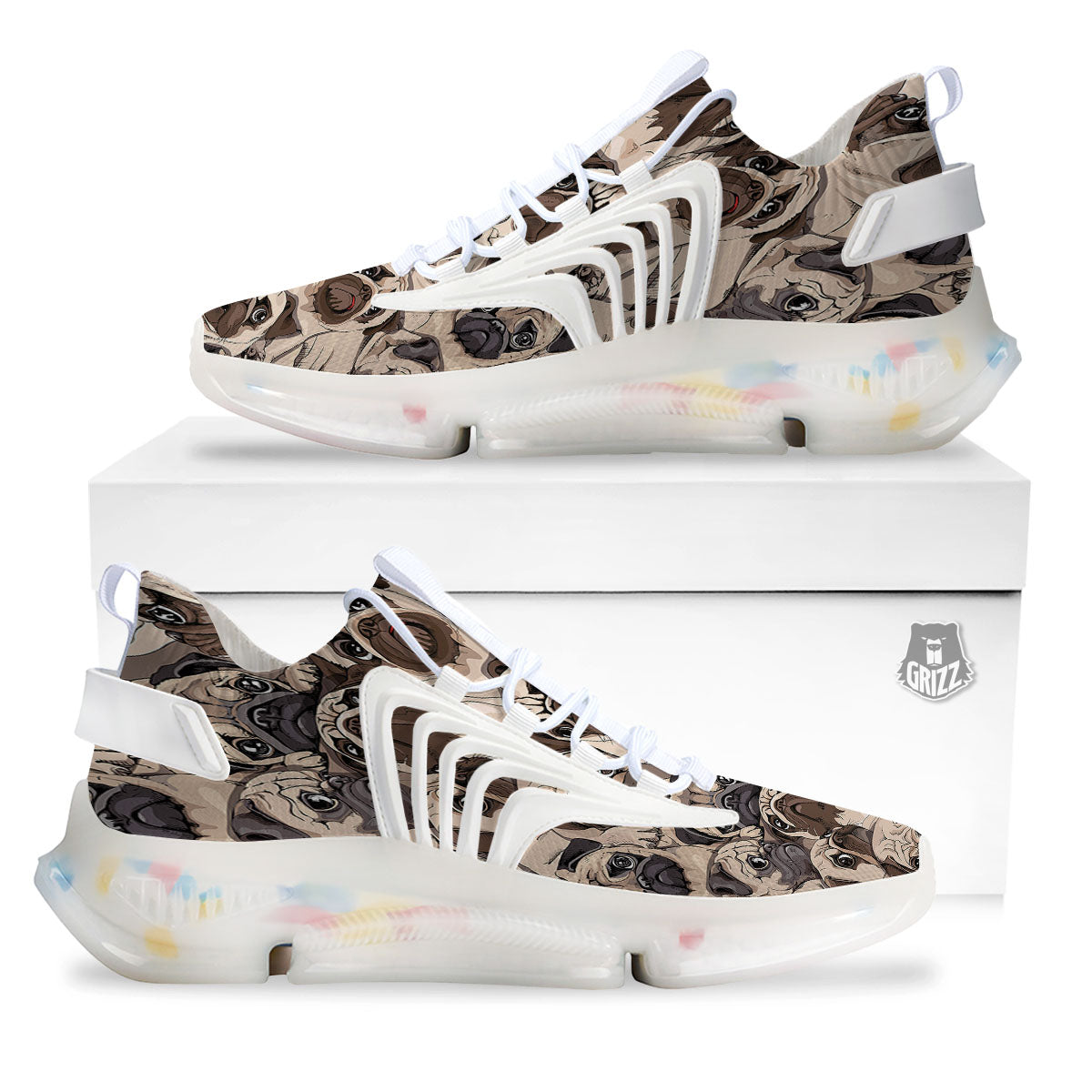 Portrait Pug Vintage Print Pattern White Gym Shoes-grizzshop